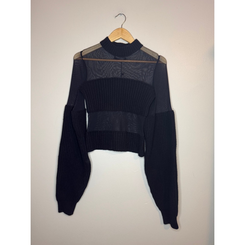 Jean Paul Gaultier Fall 2025 Sheer Mesh Ribbed Wool Crop Top Black L NEW